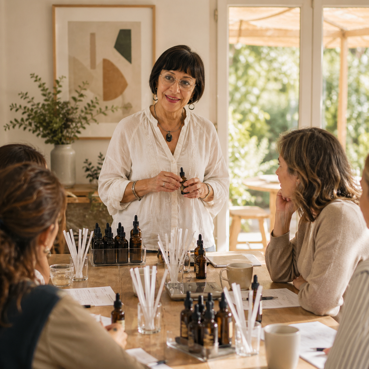 Sandrine guide un atelier de création de parfum naturel